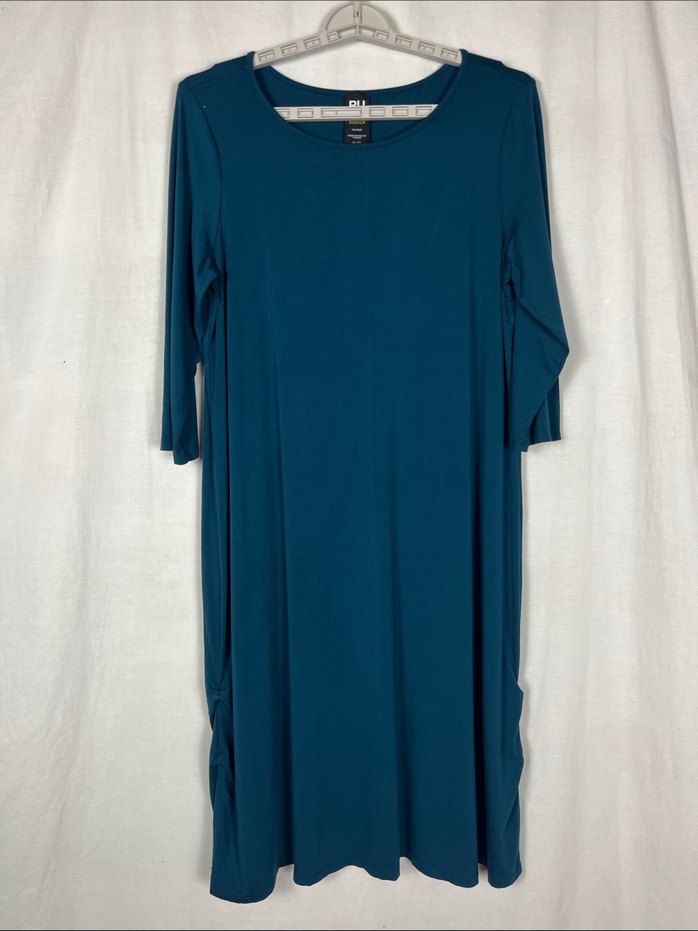 Pure Essence 3/4 Sleeve Wide Neck Bamboo Dark Teal Lagenlook Dress